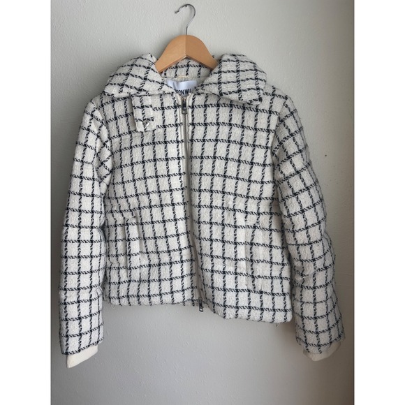 Jason Wu Jackets & Blazers - JASON WU Womens Ivory Black Plaid Tweed Bomber Jacket Full Zip Collar XS $395‎